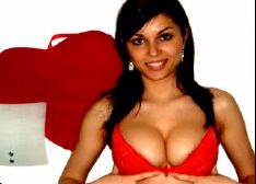 See this sexy brunette with her red bra